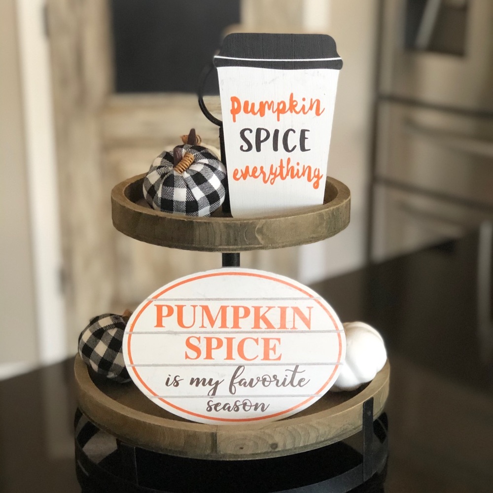 Pumpkin Spice Signs With Buffalo Plaid Pumpkins